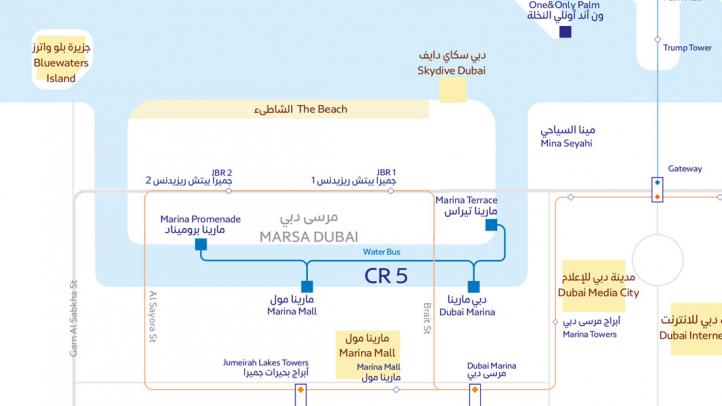 Схема работы водного автобуса в Дубае